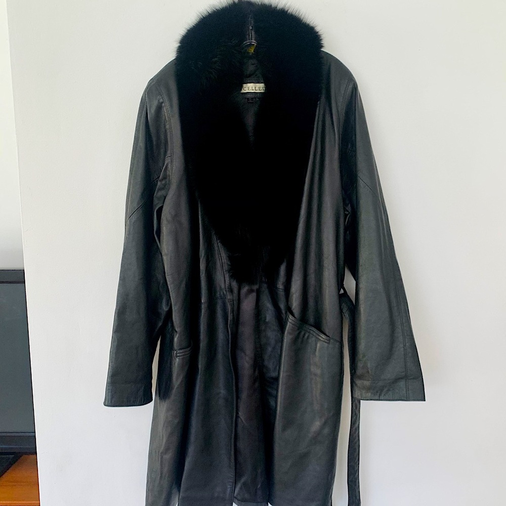 BRAND NEW LEATHER & FUR TRENCH-COAT